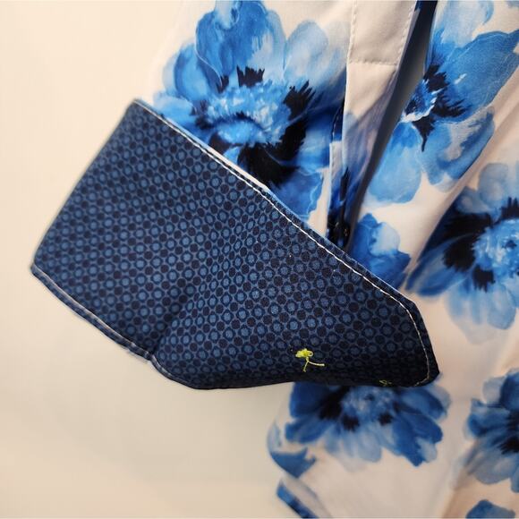 Men's New Blue Floral Shirt Button-Up Wrinkle Free Tropical Size XL - Picture 4 of 11